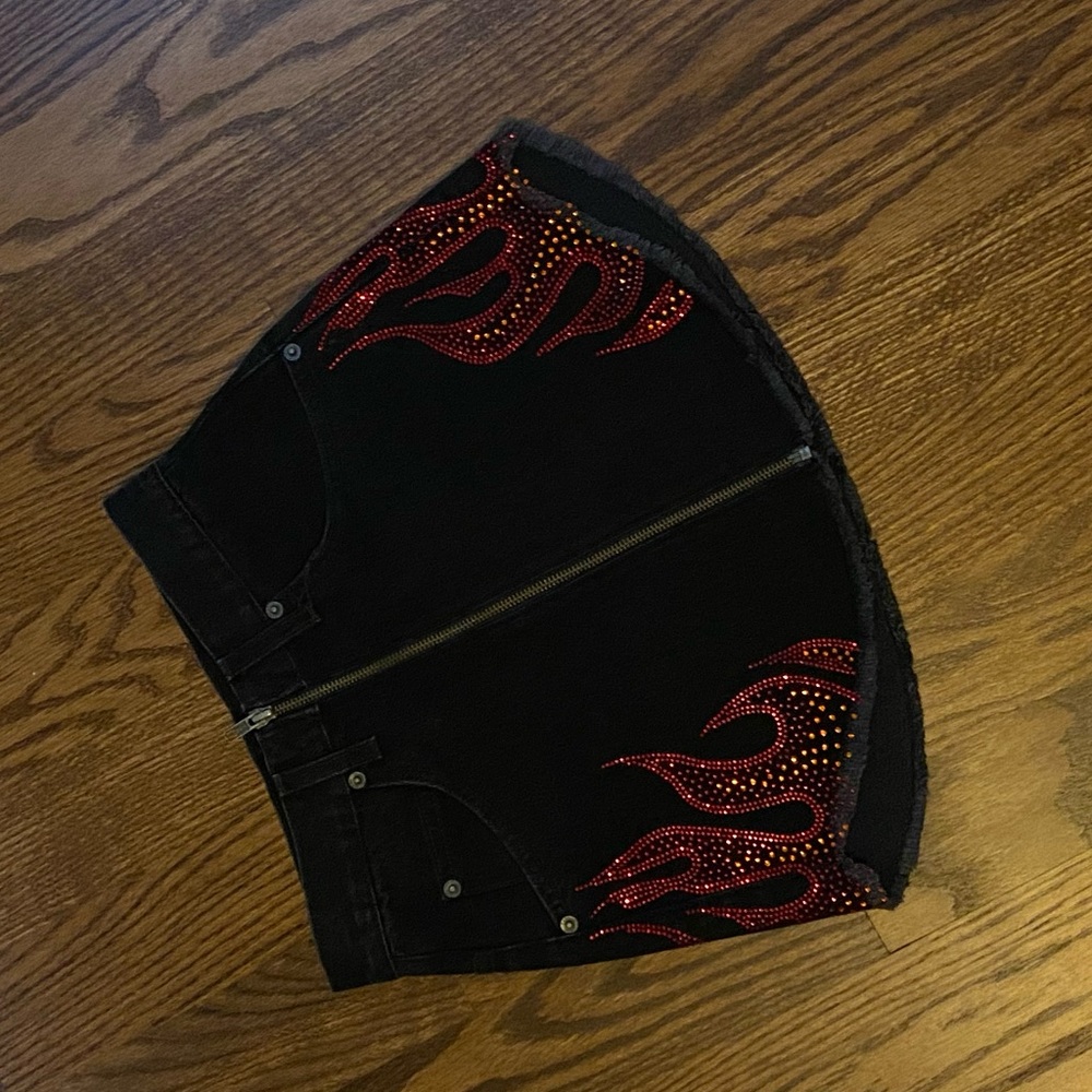 Black Denim Flame Skirt LF